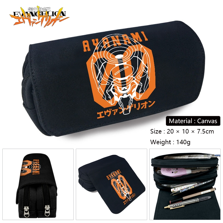 EVA Anime Multi-Function Double Zipper Canvas Cosmetic Bag Pen Case 20x10x7.5cm