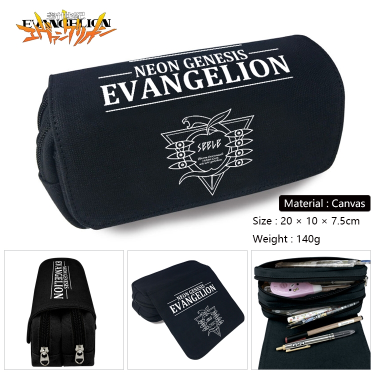 EVA Anime Multi-Function Double Zipper Canvas Cosmetic Bag Pen Case 20x10x7.5cm