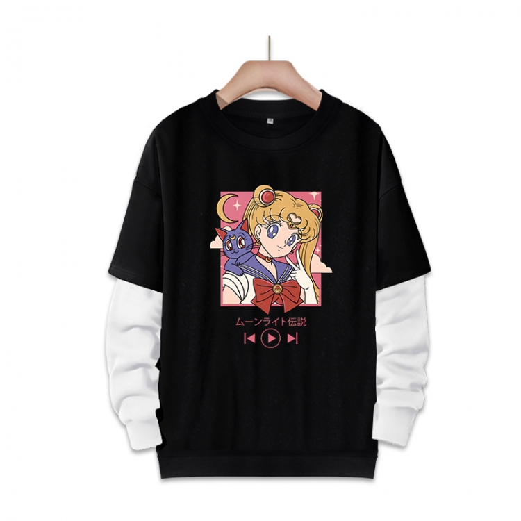 sailormoon Anime fake two-piece thick round neck sweater from S to 3XL