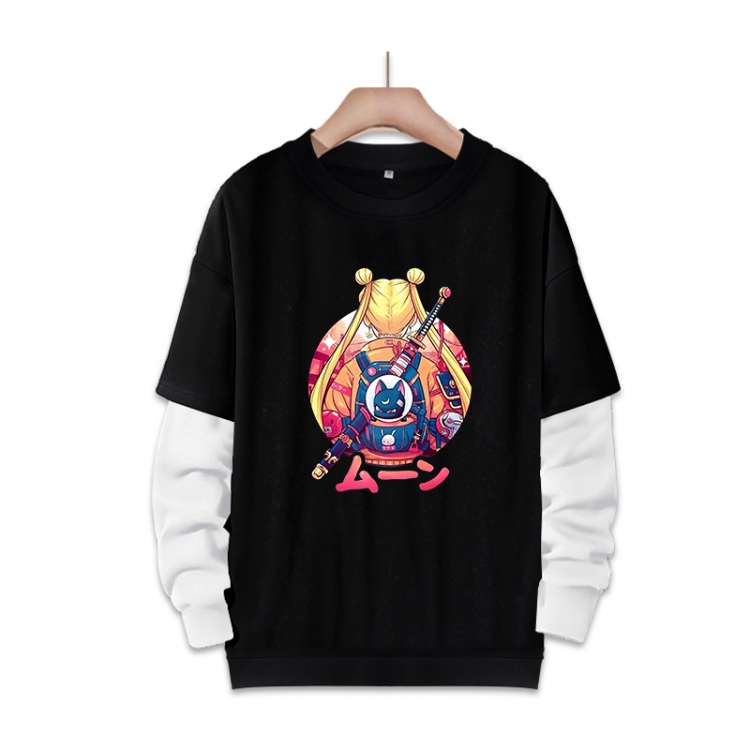 sailormoon Anime fake two-piece thick round neck sweater from S to 3XL