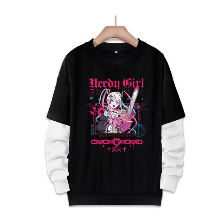 NEEDY GIRL OVERDOSE Anime fake two-piece thick round neck sweater from S to 3XL