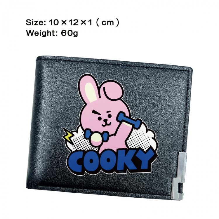 BTS Anime Peripheral PU Half Fold Black Leather Wallet Zero Wallet 10x12x1cm