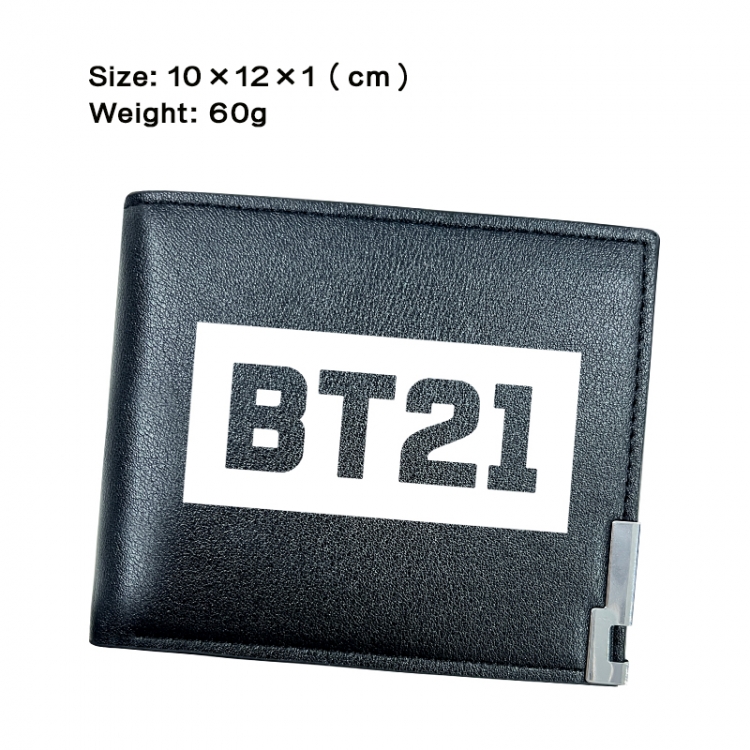 BTS Anime Peripheral PU Half Fold Black Leather Wallet Zero Wallet 10x12x1cm