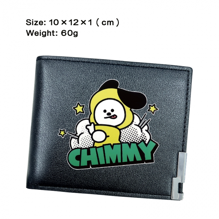 BTS Anime Peripheral PU Half Fold Black Leather Wallet Zero Wallet 10x12x1cm