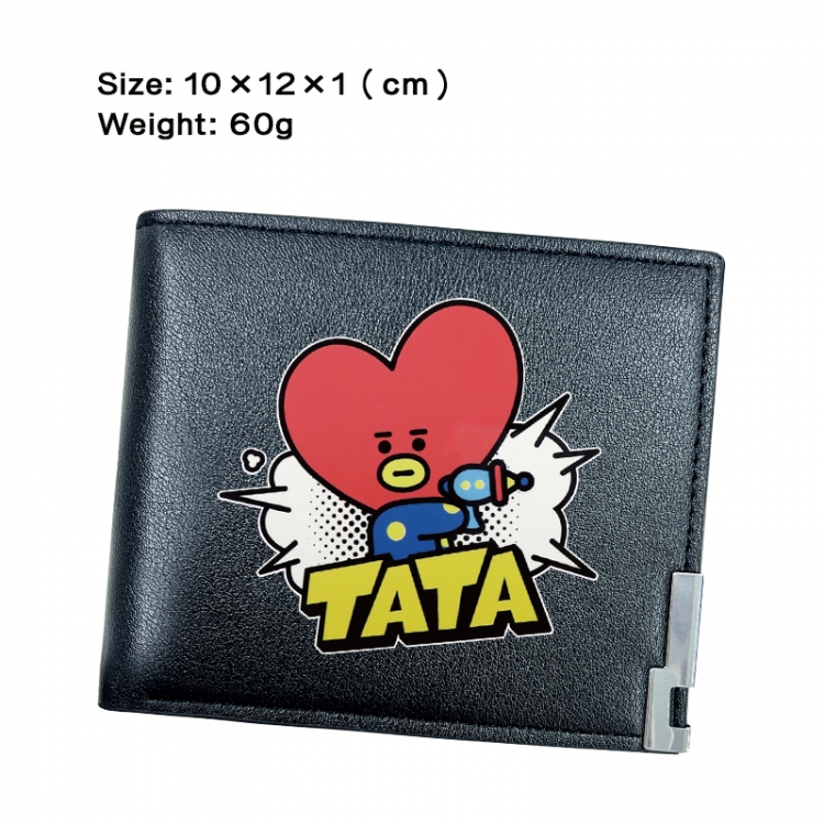 BTS Anime Peripheral PU Half Fold Black Leather Wallet Zero Wallet 10x12x1cm