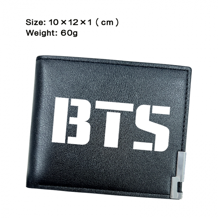 BTS Anime Peripheral PU Half Fold Black Leather Wallet Zero Wallet 10x12x1cm