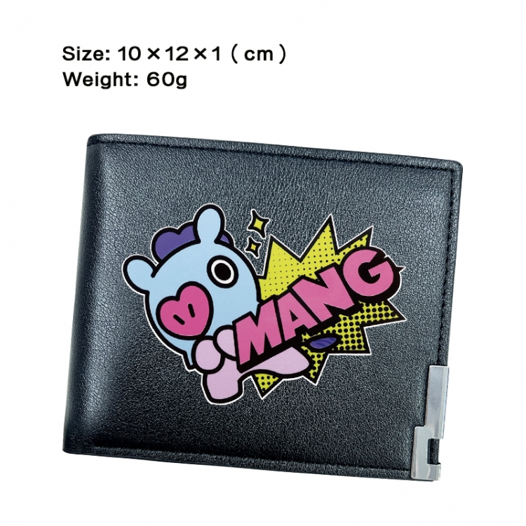 BTS Anime Peripheral PU Half Fold Black Leather Wallet Zero Wallet 10x12x1cm