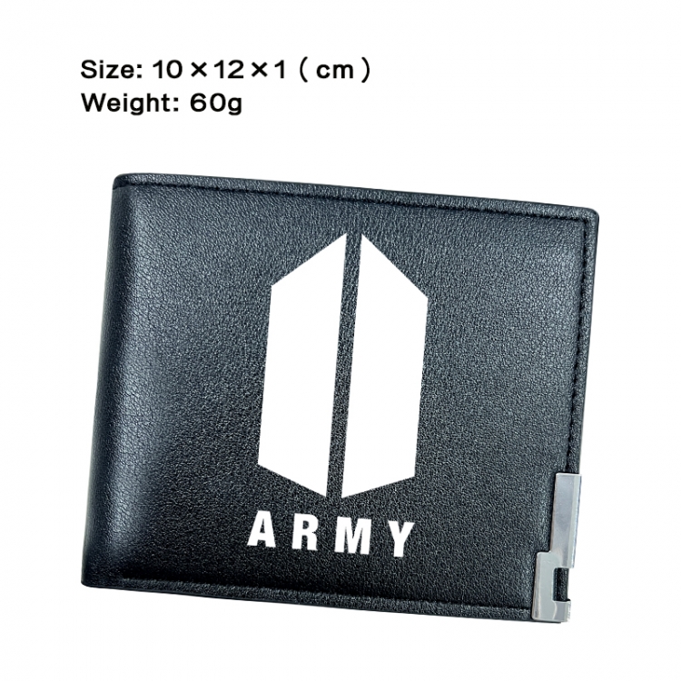 BTS Anime Peripheral PU Half Fold Black Leather Wallet Zero Wallet 10x12x1cm