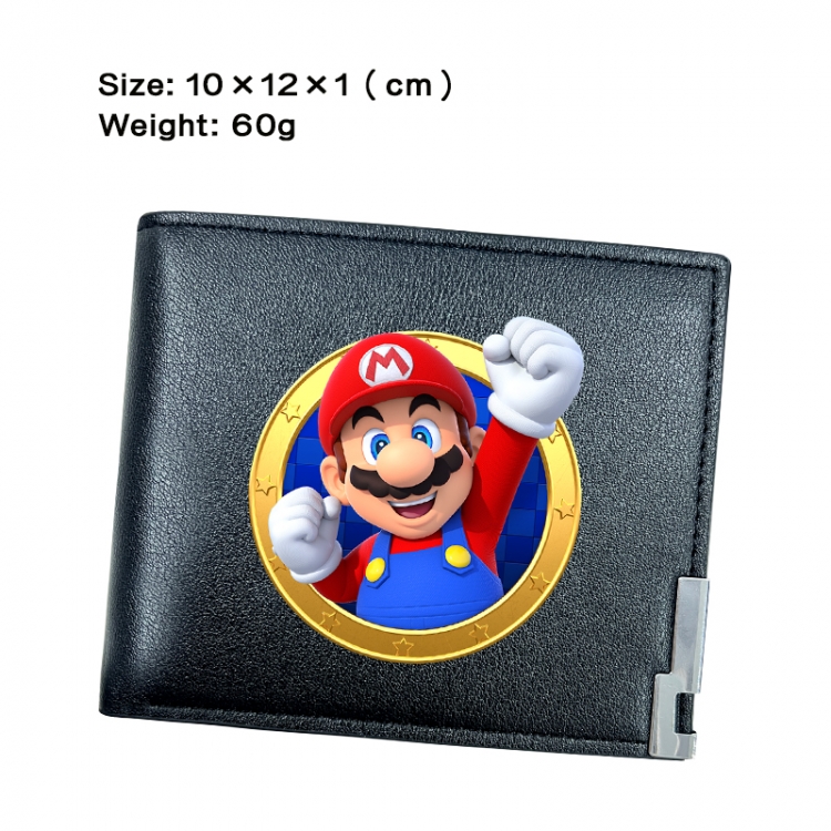 Super Mario Anime Peripheral PU Half Fold Black Leather Wallet Zero Wallet 10x12x1cm