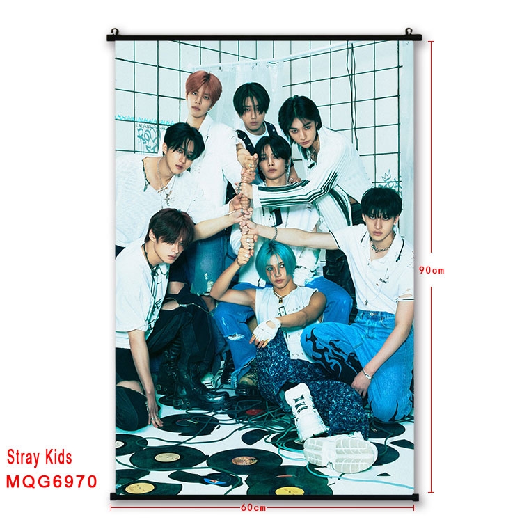 Stray Kids Anime black Plastic rod Cloth painting Wall Scroll 60X90CM MQG-6970