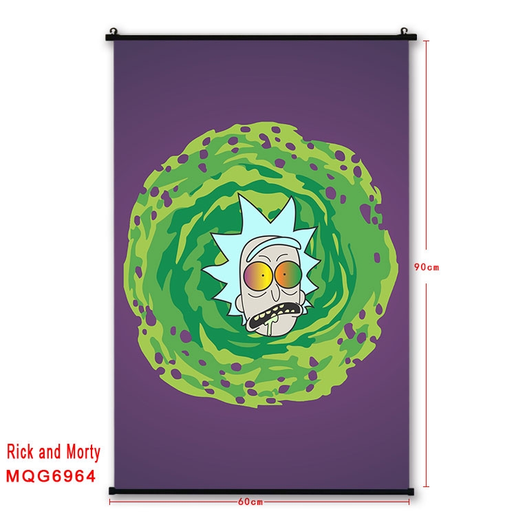 Rick and Morty Anime black Plastic rod Cloth painting Wall Scroll 60X90CM MQG-6964