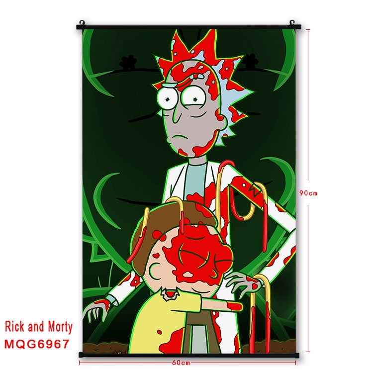 Rick and Morty Anime black Plastic rod Cloth painting Wall Scroll 60X90CM MQG-6967