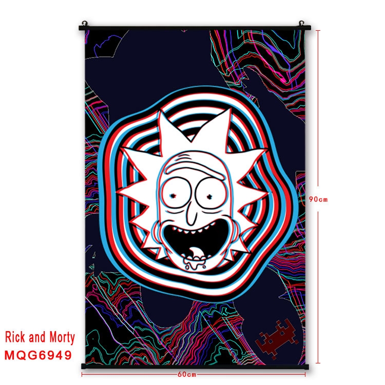 Rick and Morty Anime black Plastic rod Cloth painting Wall Scroll 60X90CM MQG-6949