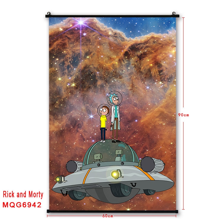 Rick and Morty Anime black Plastic rod Cloth painting Wall Scroll 60X90CM  MQG-6942