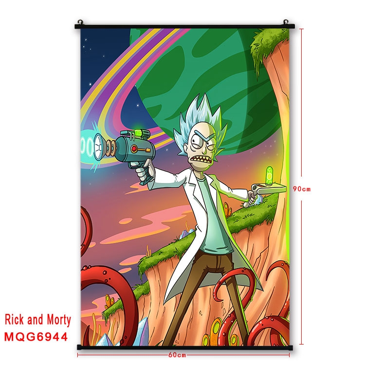 Rick and Morty Anime black Plastic rod Cloth painting Wall Scroll 60X90CM MQG-6944