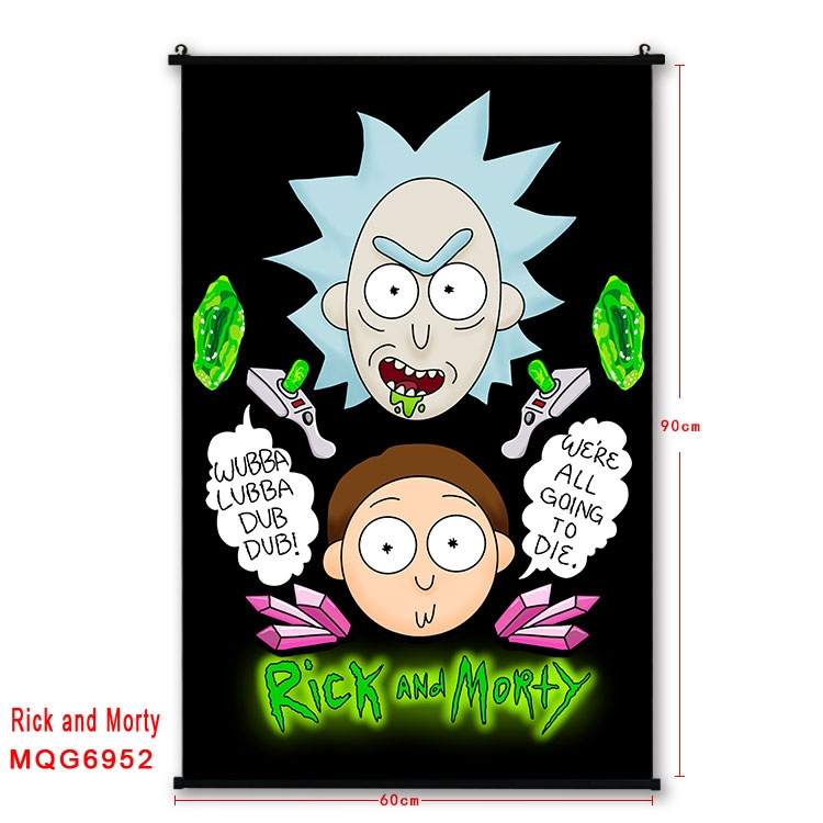 Rick and Morty Anime black Plastic rod Cloth painting Wall Scroll 60X90CM MQG-6952