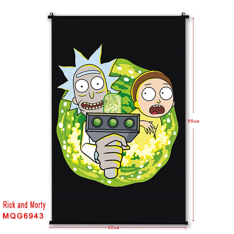 Rick and Morty Anime black Plastic rod Cloth painting Wall Scroll 60X90CM MQG-6943