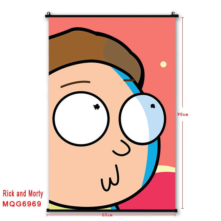 Rick and Morty Anime black Plastic rod Cloth painting Wall Scroll 60X90CM  MQG-6969