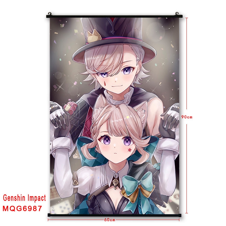 Genshin Impact Anime black Plastic rod Cloth painting Wall Scroll 60X90CM MQG-6987