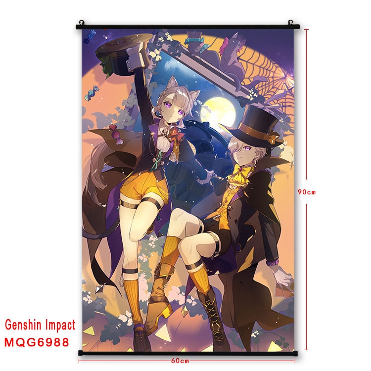 Genshin Impact Anime black Plastic rod Cloth painting Wall Scroll 60X90CM MQG-6988