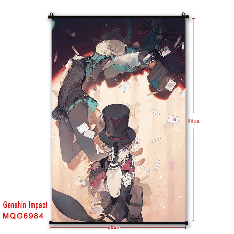 Genshin Impact Anime black Plastic rod Cloth painting Wall Scroll 60X90CM MQG-6984