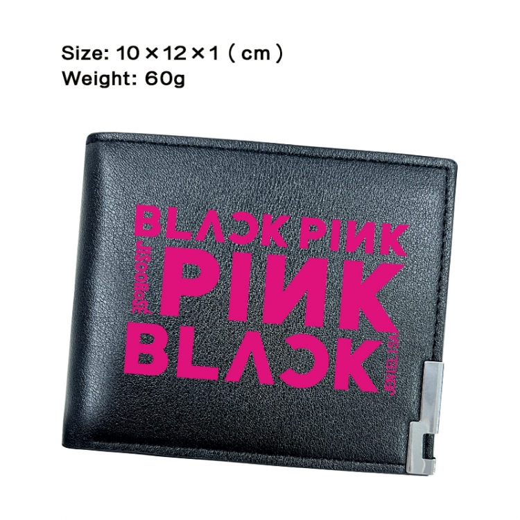 BLACK PINK Anime Peripheral PU Half Fold Black Leather Wallet Zero Wallet 10x12x1cm