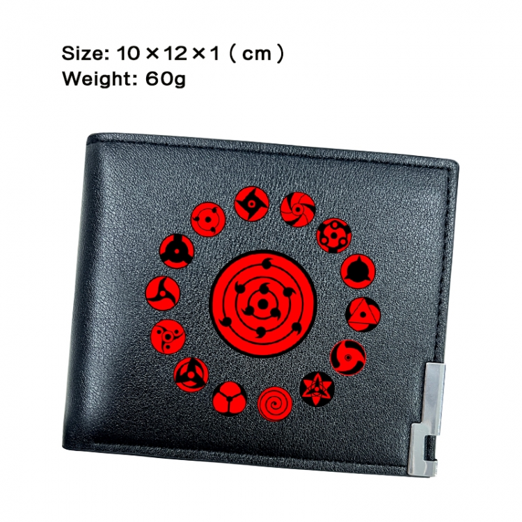 Naruto Anime Peripheral PU Half Fold Black Leather Wallet Zero Wallet 10x12x1cm