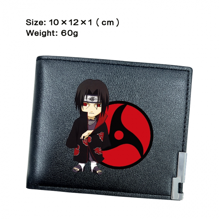 Naruto Anime Peripheral PU Half Fold Black Leather Wallet Zero Wallet 10x12x1cm