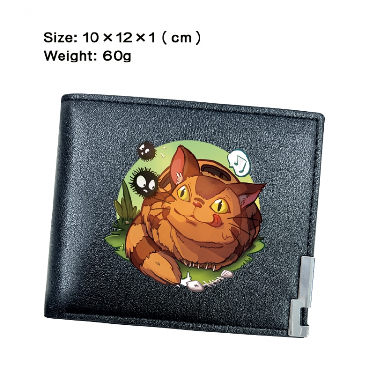 TOTORO Anime Peripheral PU Half Fold Black Leather Wallet Zero Wallet 10x12x1cm