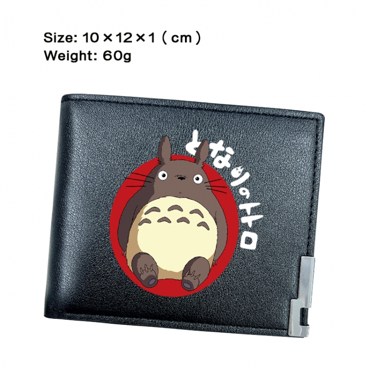 TOTORO Anime Peripheral PU Half Fold Black Leather Wallet Zero Wallet 10x12x1cm