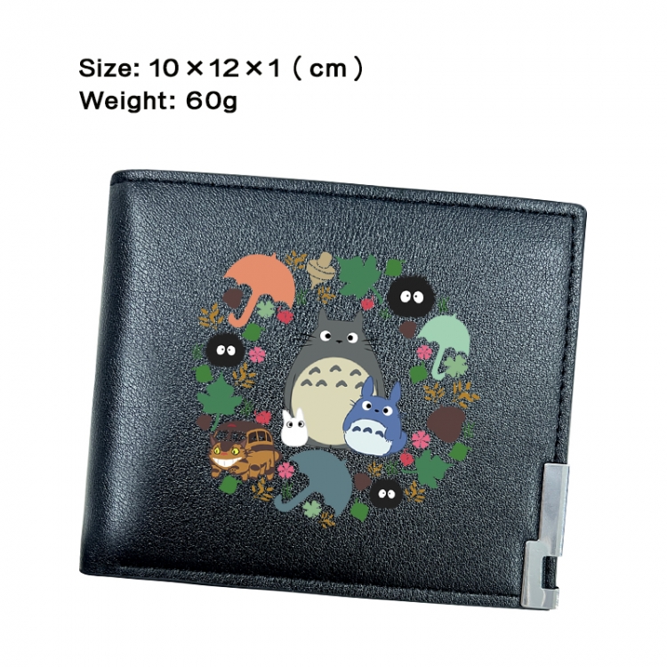 TOTORO Anime Peripheral PU Half Fold Black Leather Wallet Zero Wallet 10x12x1cm