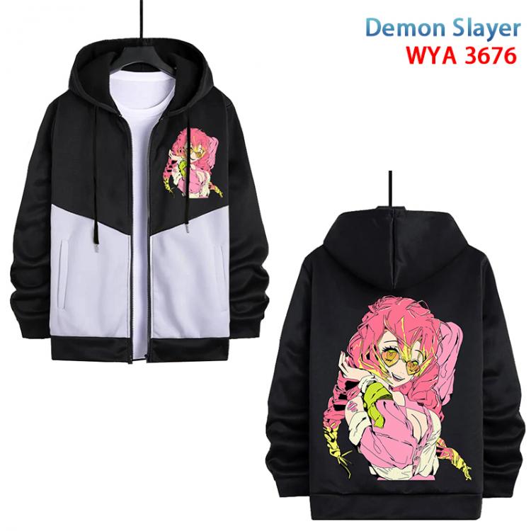 Demon Slayer Kimets Anime black and white contrasting pure cotton zipper patch pocket sweater from S to 3XL  WYA-3676-3