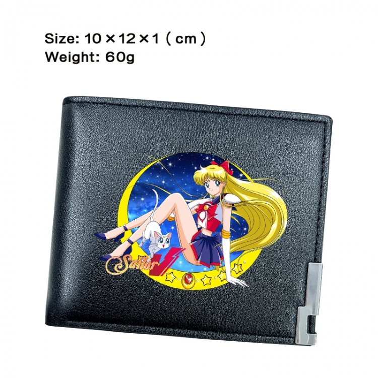 sailormoon Anime Peripheral PU Half Fold Black Leather Wallet Zero Wallet 10x12x1cm