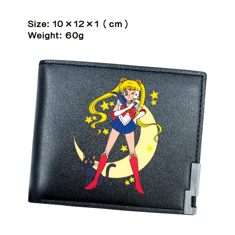 sailormoon Anime Peripheral PU Half Fold Black Leather Wallet Zero Wallet 10x12x1cm