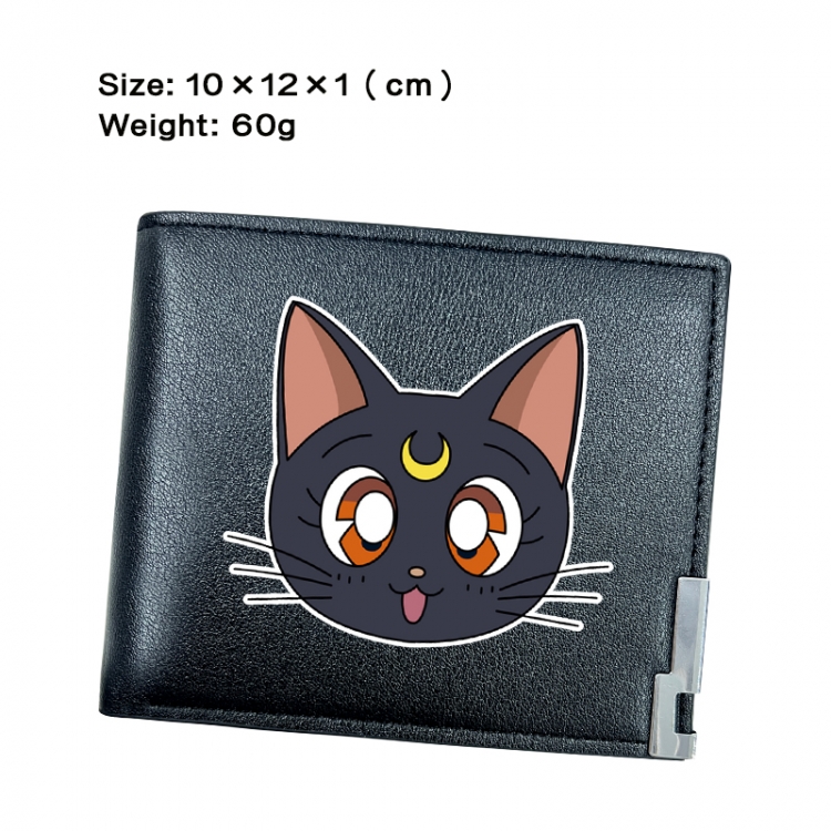 sailormoon Anime Peripheral PU Half Fold Black Leather Wallet Zero Wallet 10x12x1cm