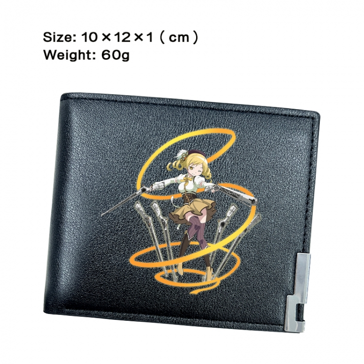 Magical Girl Madoka of the Magus Anime Peripheral PU Half Fold Black Leather Wallet Zero Wallet 10x12x1cm