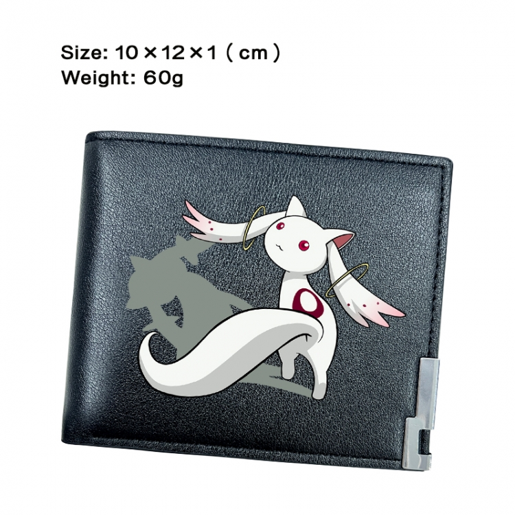 Magical Girl Madoka of the Magus Anime Peripheral PU Half Fold Black Leather Wallet Zero Wallet 10x12x1cm