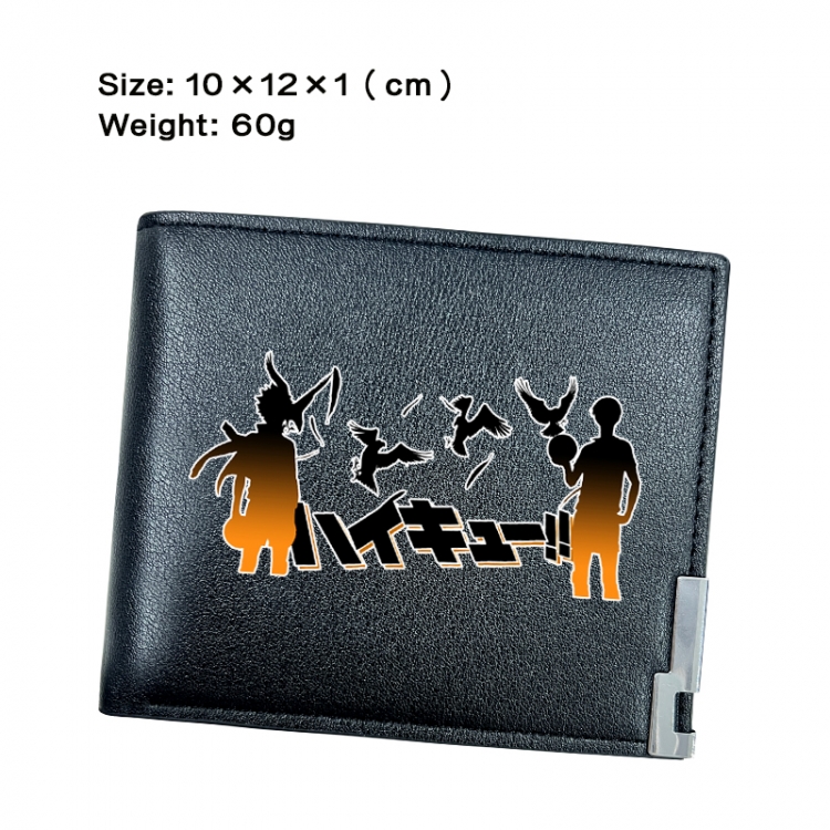 Haikyuu!! Anime Peripheral PU Half Fold Black Leather Wallet Zero Wallet 10x12x1cm