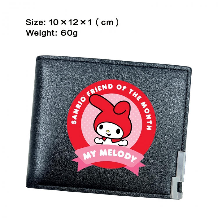 sanrio Anime Peripheral PU Half Fold Black Leather Wallet Zero Wallet 10x12x1cm