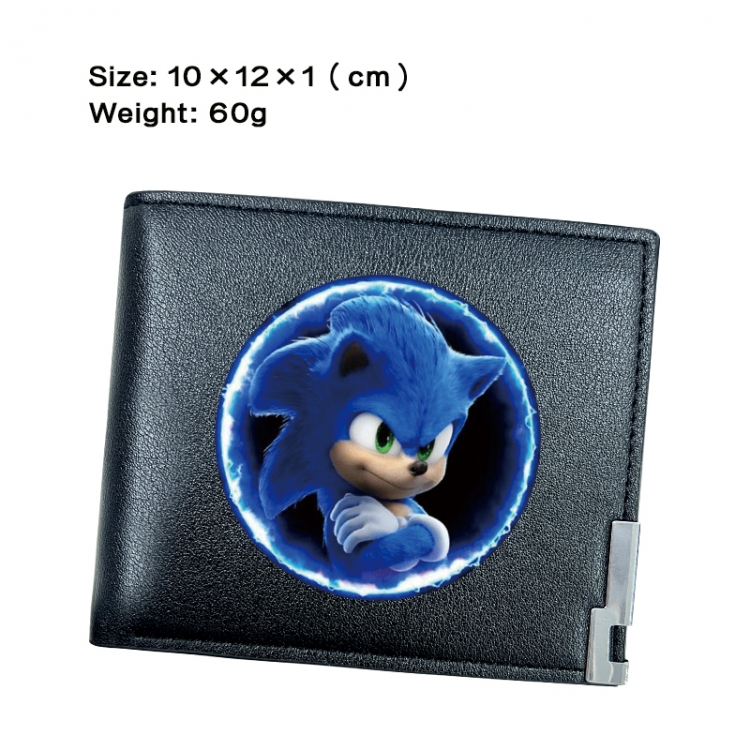 Sonic The Hedgehog Anime Peripheral PU Half Fold Black Leather Wallet Zero Wallet 10x12x1cm