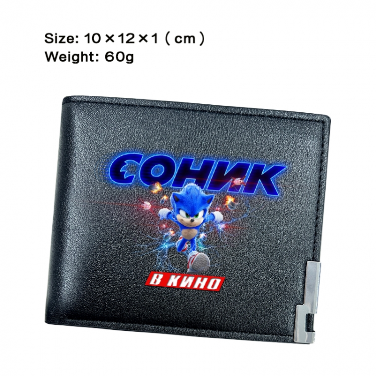 Sonic The Hedgehog Anime Peripheral PU Half Fold Black Leather Wallet Zero Wallet 10x12x1cm