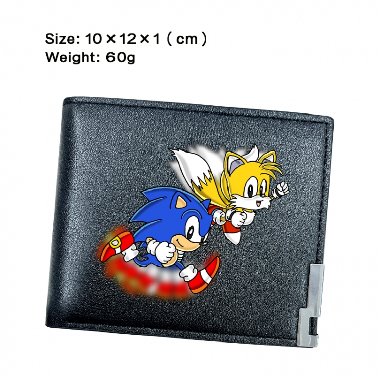 Sonic The Hedgehog Anime Peripheral PU Half Fold Black Leather Wallet Zero Wallet 10x12x1cm