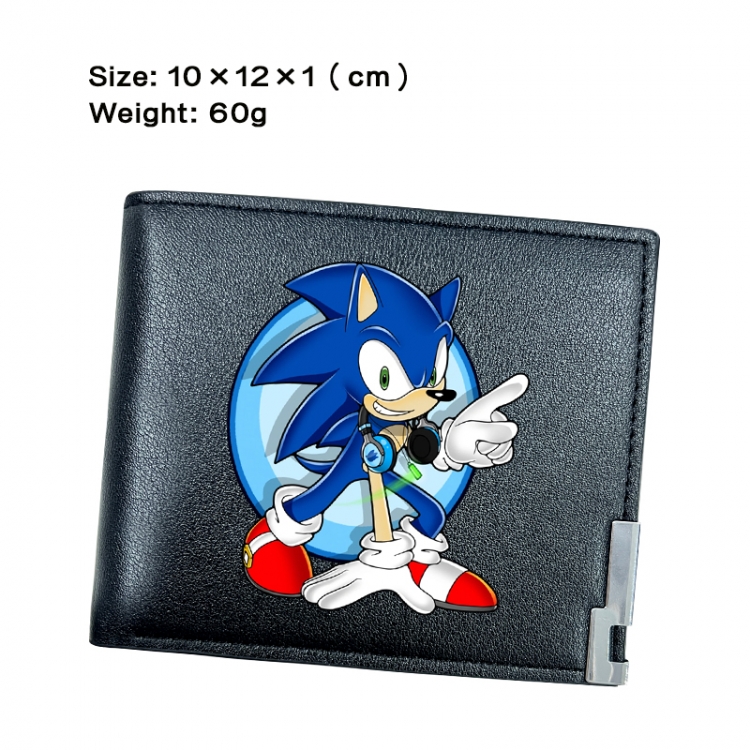 Sonic The Hedgehog Anime Peripheral PU Half Fold Black Leather Wallet Zero Wallet 10x12x1cm