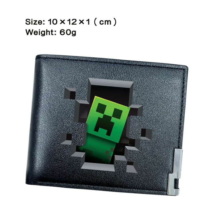 Minecraft Anime Peripheral PU Half Fold Black Leather Wallet Zero Wallet 10x12x1cm