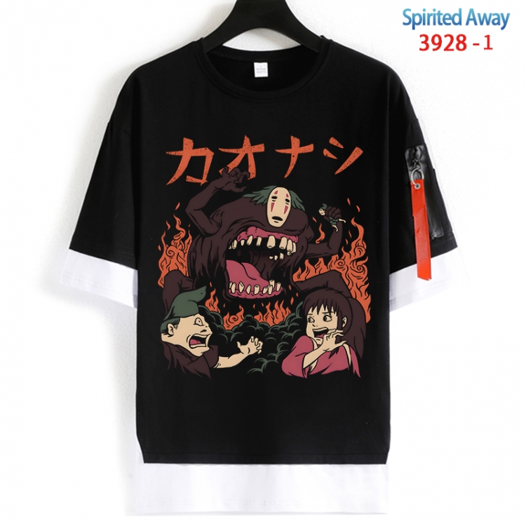 Spirited Away Cotton Crew Neck Fake Two-Piece Short Sleeve T-Shirt from S to 4XL HM-3928-1