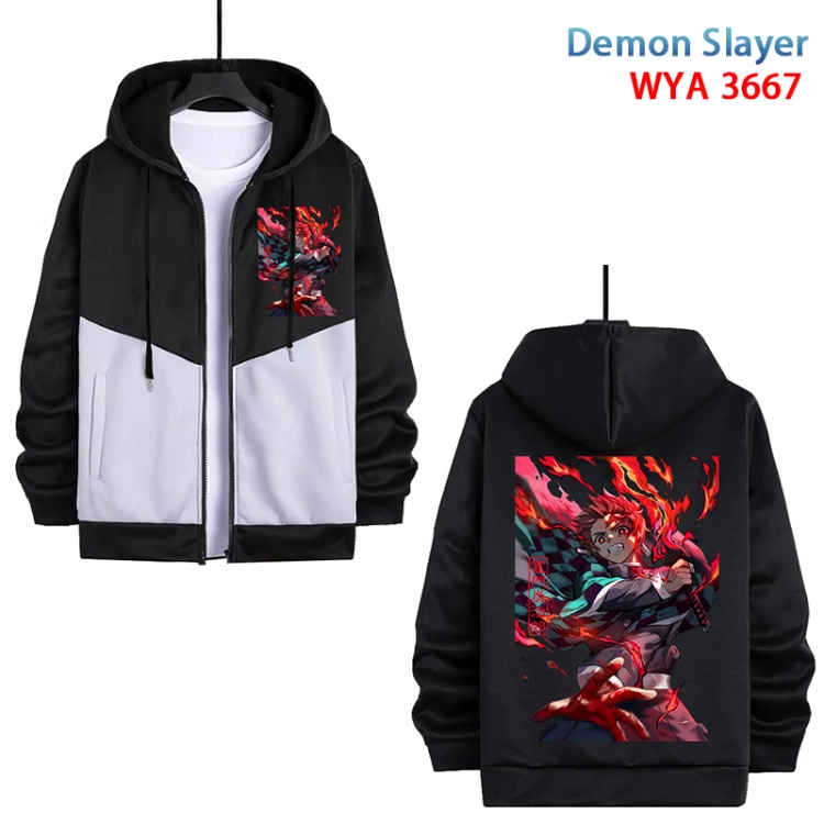 Demon Slayer Kimets Anime black and white contrasting pure cotton zipper patch pocket sweater from S to 3XL WYA-3667-3