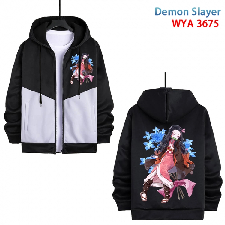 Demon Slayer Kimets Anime black and white contrasting pure cotton zipper patch pocket sweater from S to 3XL  WYA-3675-3