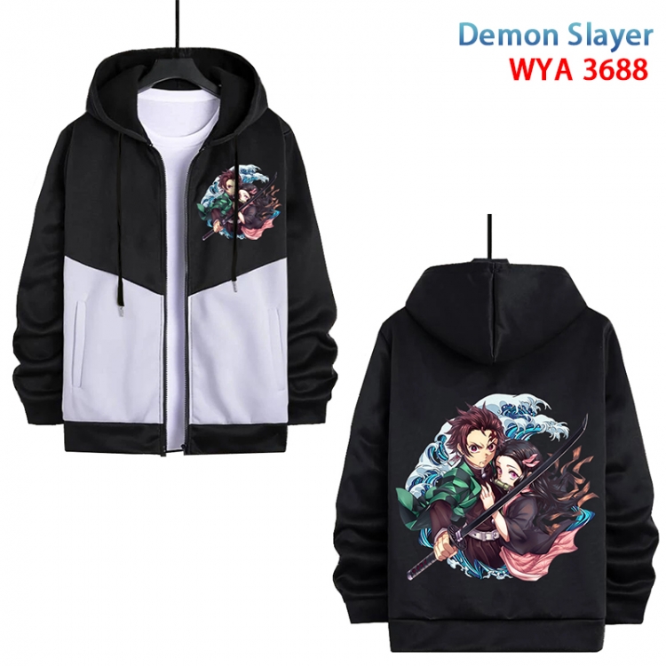 Demon Slayer Kimets Anime black and white contrasting pure cotton zipper patch pocket sweater from S to 3XL  WYA-3688-3