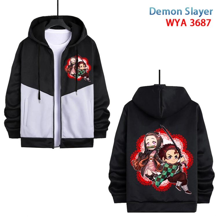 Demon Slayer Kimets Anime black and white contrasting pure cotton zipper patch pocket sweater from S to 3XL  WYA-3687-3