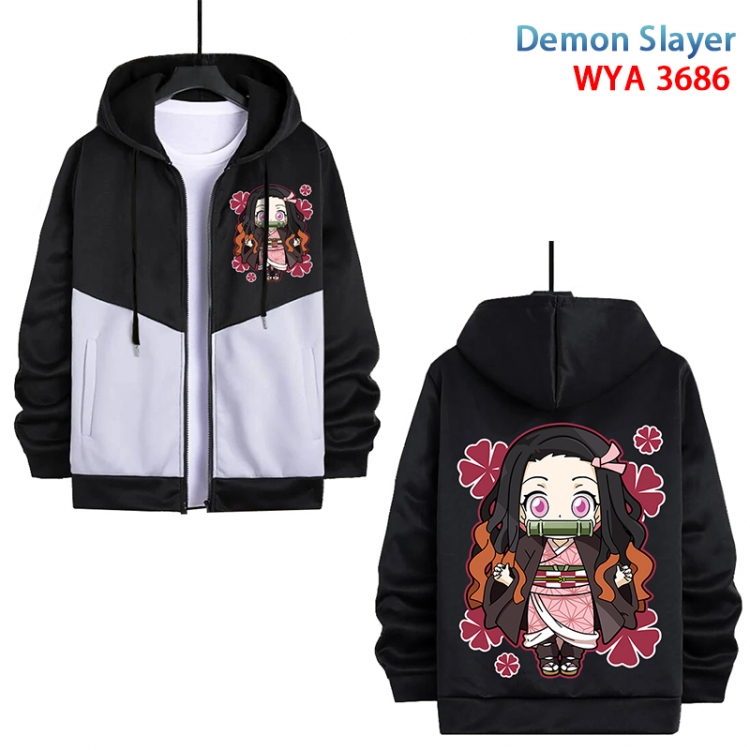 Demon Slayer Kimets Anime black and white contrasting pure cotton zipper patch pocket sweater from S to 3XL WYA-3686-3